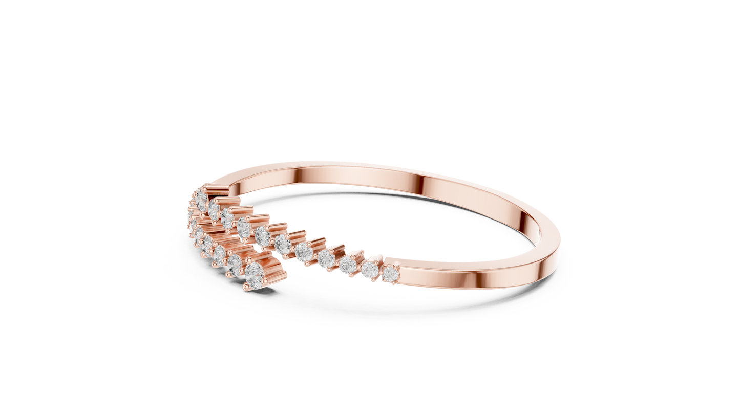 0.51CTW Solid Gold Bypass Bangle Bracelet | Round Cut Diamond Cluster Open Cuff
