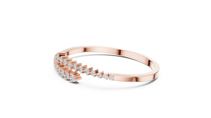0.51CTW Solid Gold Bypass Bangle Bracelet | Round Cut Diamond Cluster Open Cuff