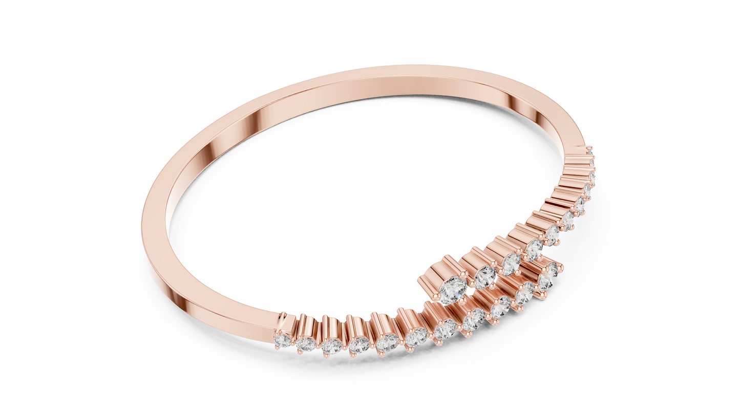 0.51CTW Solid Gold Bypass Bangle Bracelet | Round Cut Diamond Cluster Open Cuff
