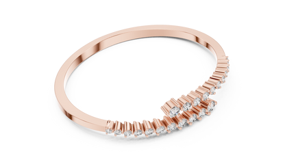 0.51CTW Solid Gold Bypass Bangle Bracelet | Round Cut Diamond Cluster Open Cuff