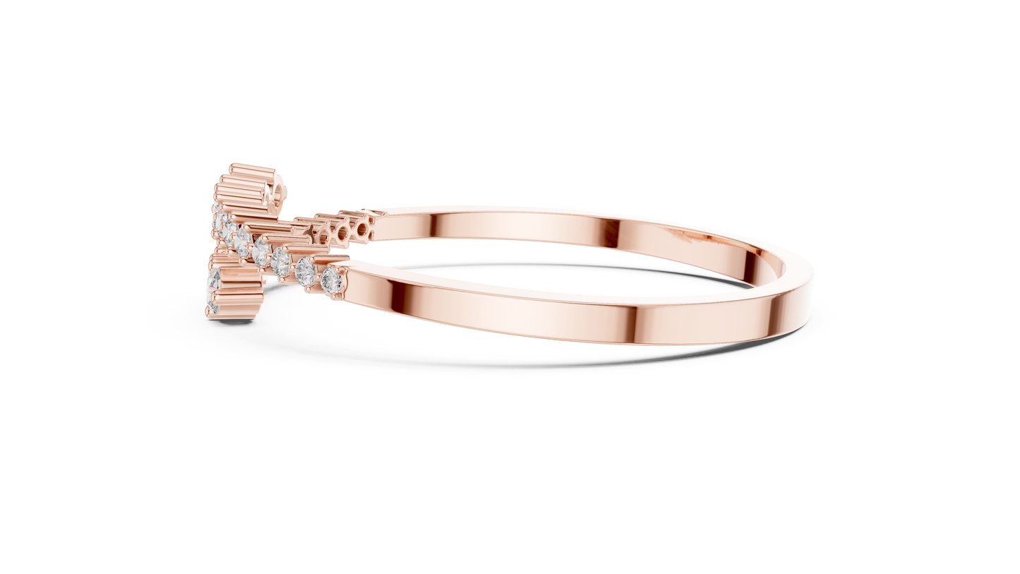 0.51CTW Solid Gold Bypass Bangle Bracelet | Round Cut Diamond Cluster Open Cuff