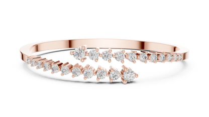0.51CTW Solid Gold Bypass Bangle Bracelet | Round Cut Diamond Cluster Open Cuff