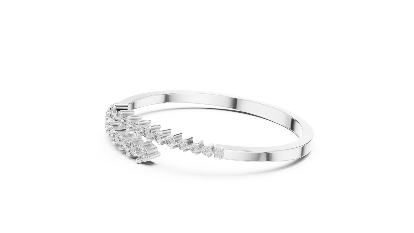 0.51CTW Solid Gold Bypass Bangle Bracelet | Round Cut Diamond Cluster Open Cuff