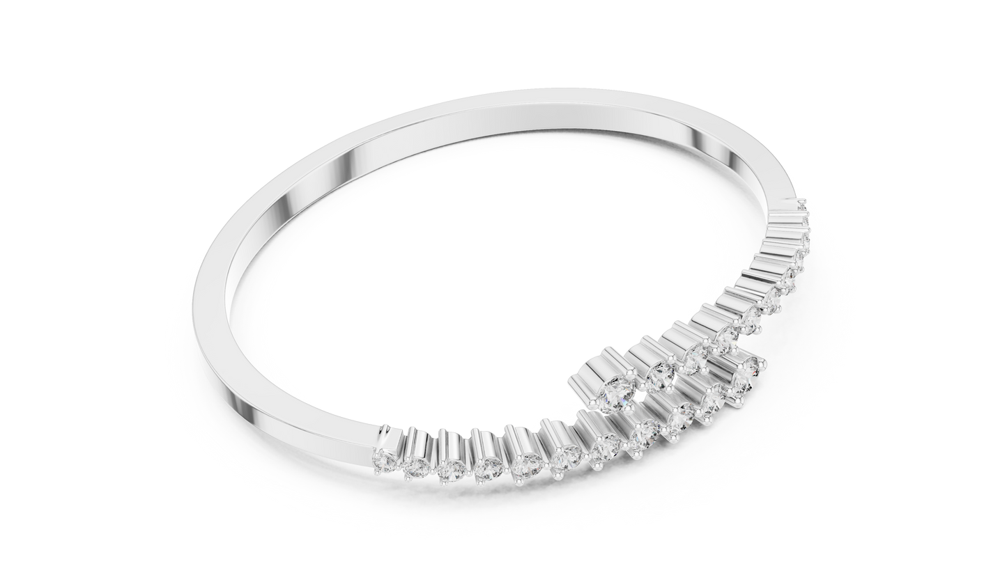 0.51CTW Solid Gold Bypass Bangle Bracelet | Round Cut Diamond Cluster Open Cuff