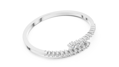 0.51CTW Solid Gold Bypass Bangle Bracelet | Round Cut Diamond Cluster Open Cuff