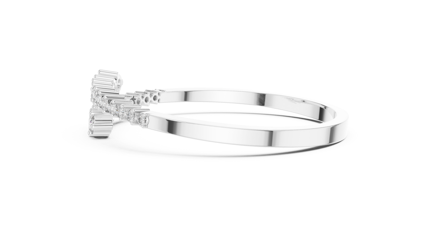 0.51CTW Solid Gold Bypass Bangle Bracelet | Round Cut Diamond Cluster Open Cuff