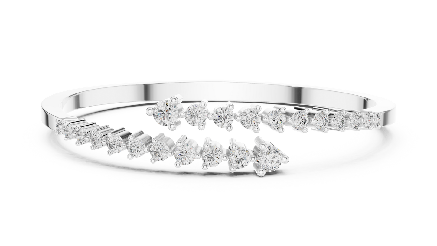 0.51CTW Solid Gold Bypass Bangle Bracelet | Round Cut Diamond Cluster Open Cuff