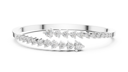 0.51CTW Solid Gold Bypass Bangle Bracelet | Round Cut Diamond Cluster Open Cuff