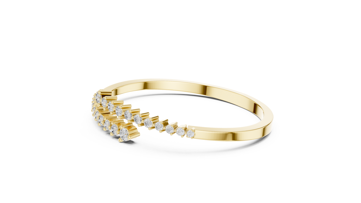 0.51CTW Solid Gold Bypass Bangle Bracelet | Round Cut Diamond Cluster Open Cuff