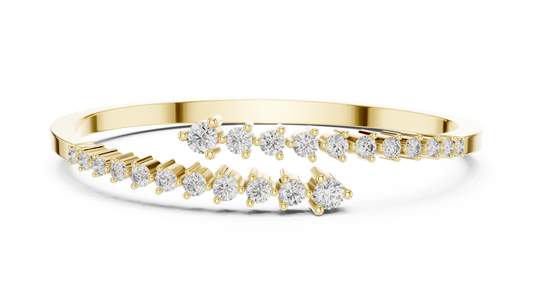 0.51 Carat Solid Gold Bypass Bangle Bracelet | Round Cut Diamond Cluster Open Cuff