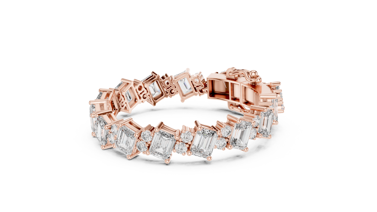 27.44CTW Diagonal Emerald & Round Diamond Bracelet | Solid Gold