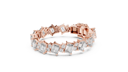 27.44CTW Diagonal Emerald & Round Diamond Bracelet | Solid Gold