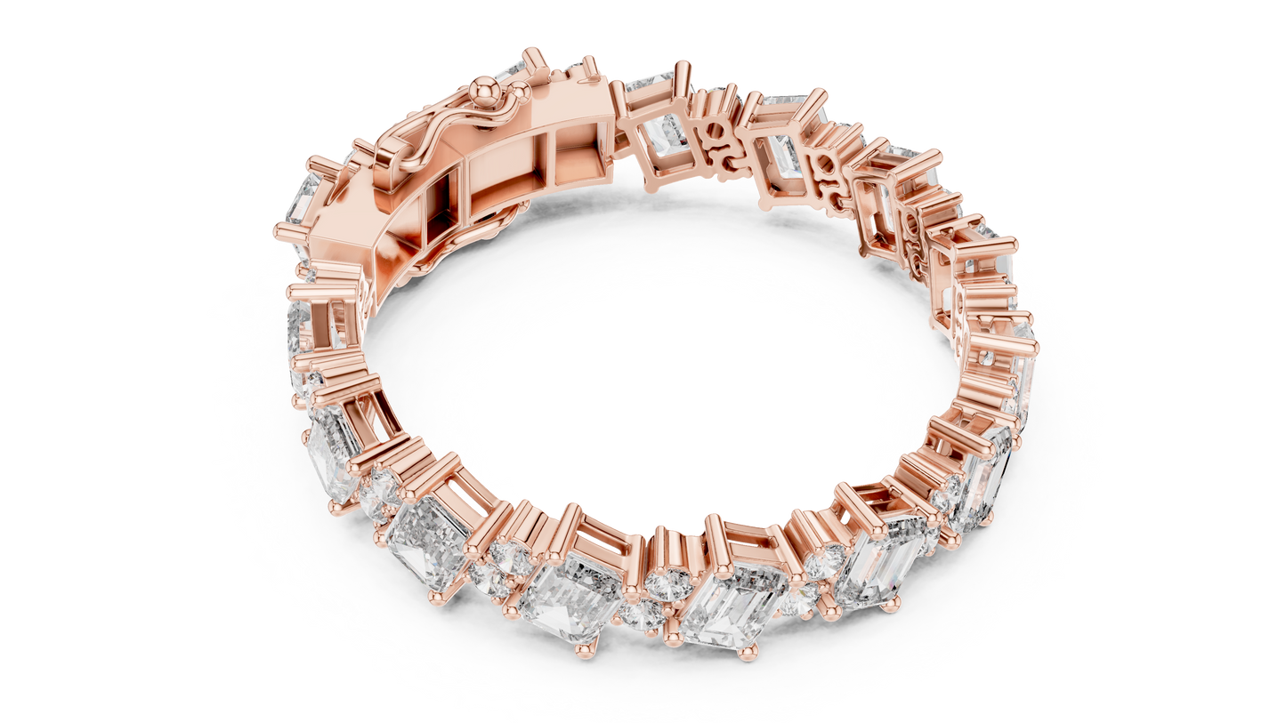 27.44CTW Diagonal Emerald & Round Diamond Bracelet | Solid Gold