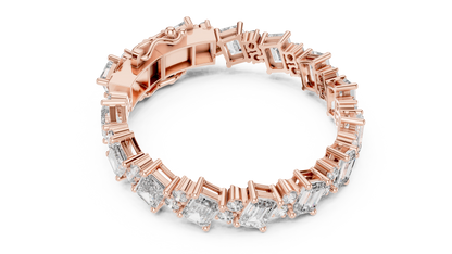 27.44CTW Diagonal Emerald & Round Diamond Bracelet | Solid Gold