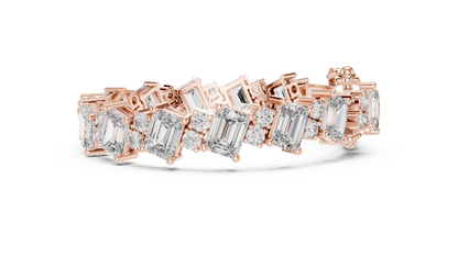 27.44CTW Diagonal Emerald & Round Diamond Bracelet | Solid Gold