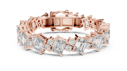 27.44CTW Diagonal Emerald & Round Diamond Bracelet | Solid Gold