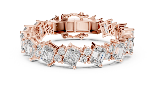 27.44CTW Diagonal Emerald & Round Diamond Bracelet | Solid Gold