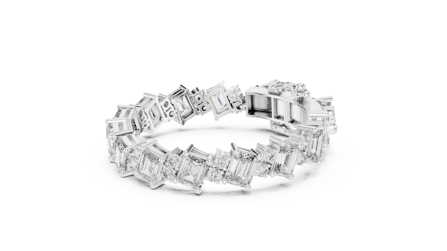 27.44CTW Diagonal Emerald & Round Diamond Bracelet | Solid Gold