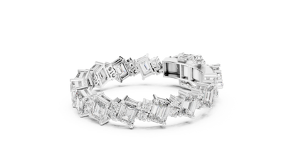 27.44CTW Diagonal Emerald & Round Diamond Bracelet | Solid Gold