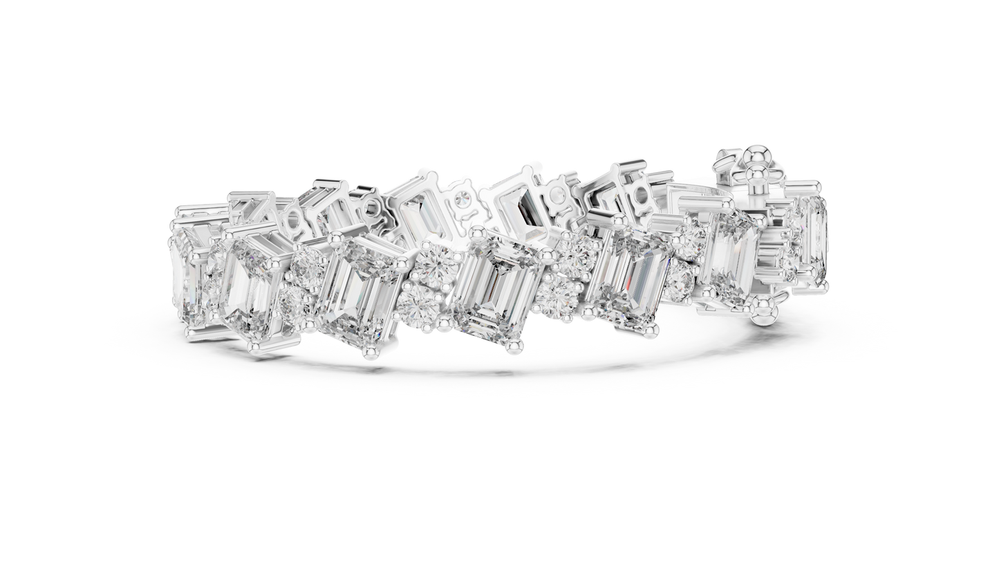 27.44CTW Diagonal Emerald & Round Diamond Bracelet | Solid Gold