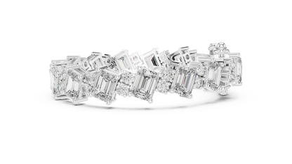27.44CTW Diagonal Emerald & Round Diamond Bracelet | Solid Gold