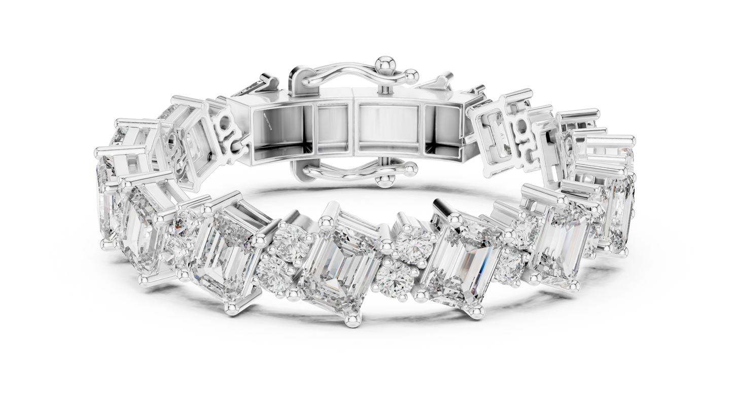 27.44CTW Diagonal Emerald & Round Diamond Bracelet | Solid Gold