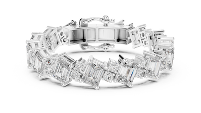 27.44CTW Diagonal Emerald & Round Diamond Bracelet | Solid Gold