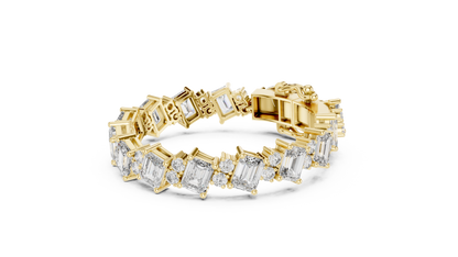 27.44CTW Diagonal Emerald & Round Diamond Bracelet | Solid Gold