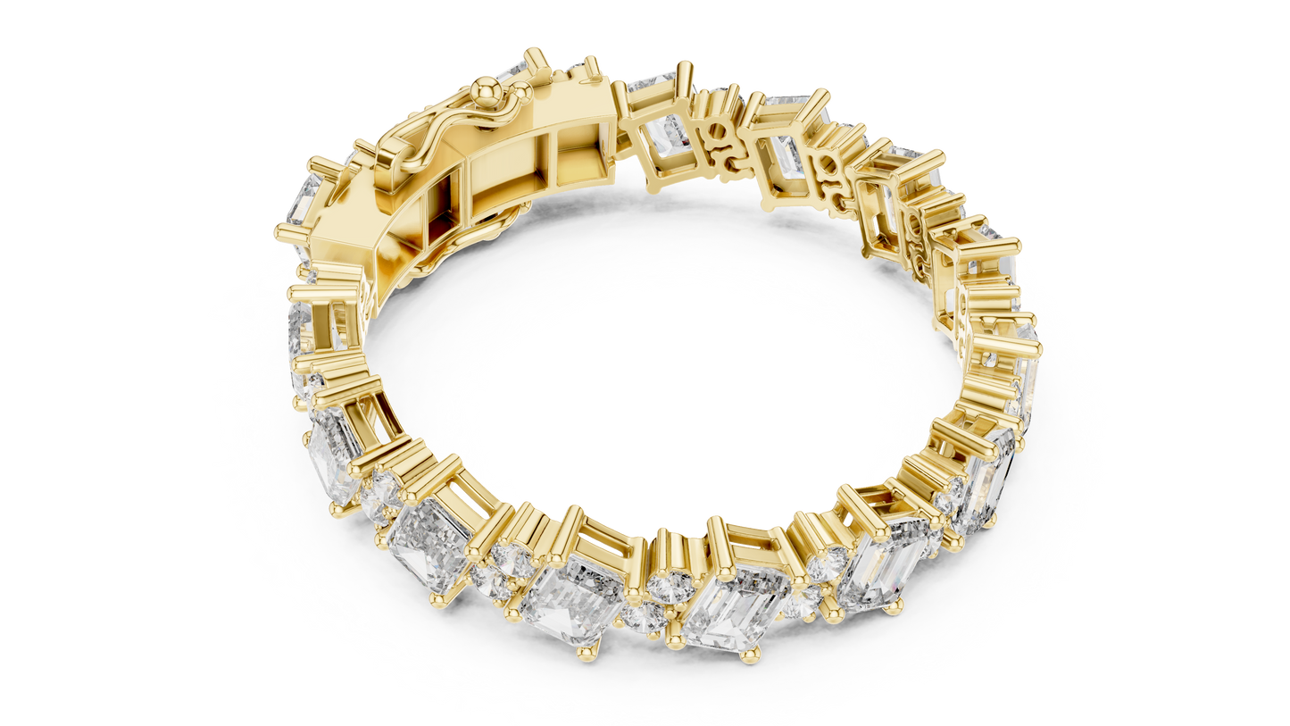 27.44CTW Diagonal Emerald & Round Diamond Bracelet | Solid Gold
