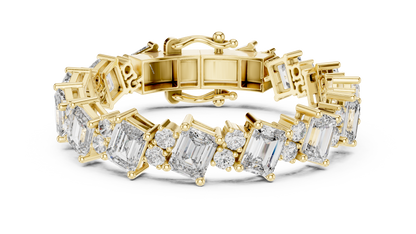 27.44CTW Diagonal Emerald & Round Diamond Bracelet | Solid Gold