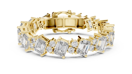27.44CTW Diagonal Emerald & Round Diamond Bracelet | Solid Gold