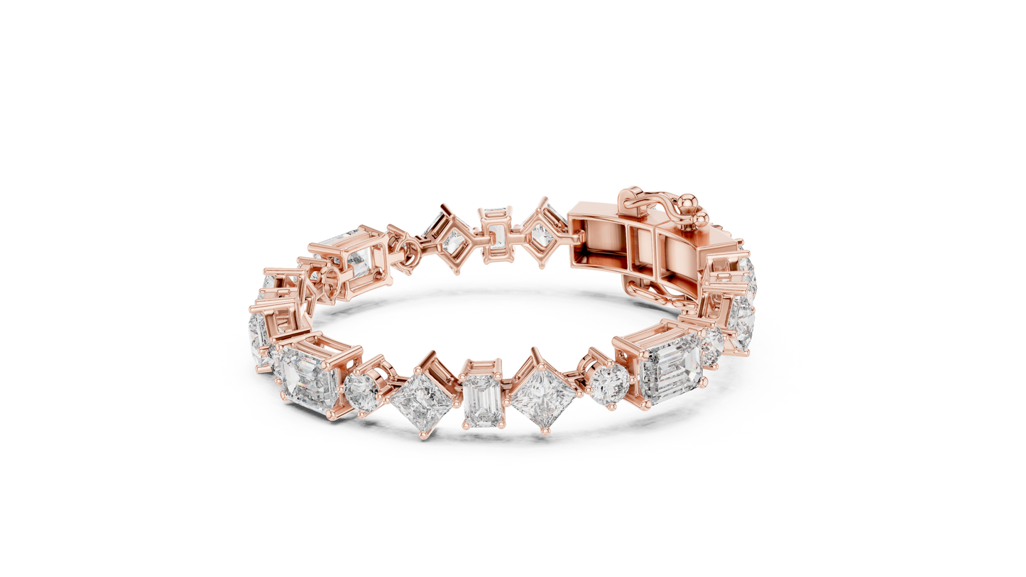 20.07CTW Multi-Shape Mixed Diamond Tennis Bracelet | Yellow Gold