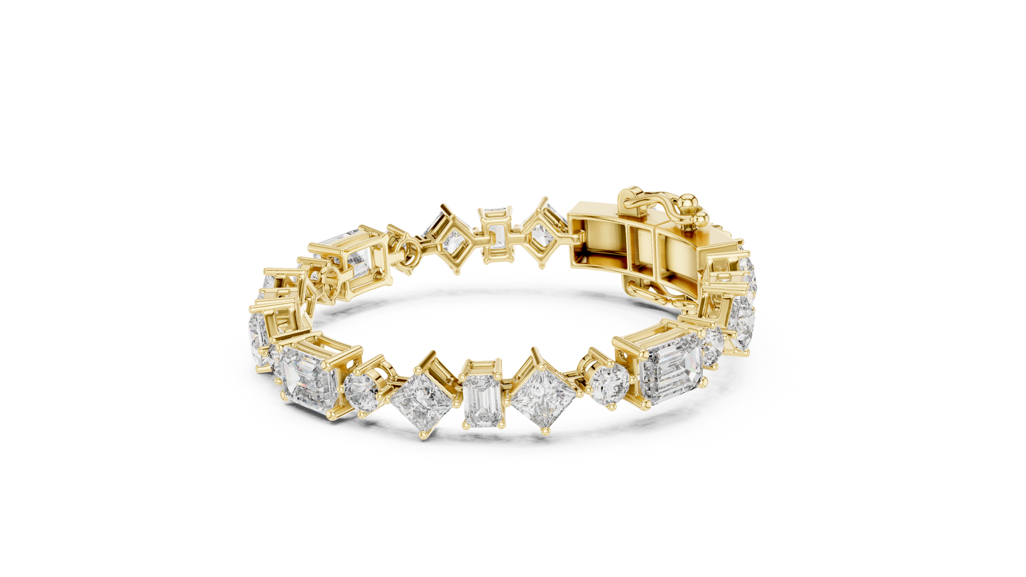 20.07CTW Multi-Shape Mixed Diamond Tennis Bracelet | Yellow Gold