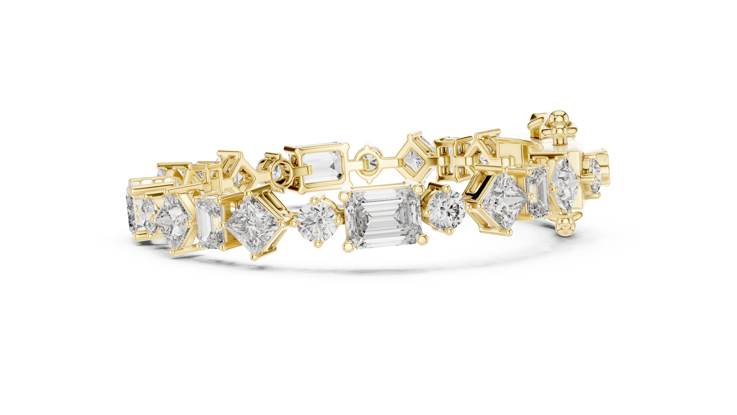 20.07CTW Multi-Shape Mixed Diamond Tennis Bracelet | Yellow Gold