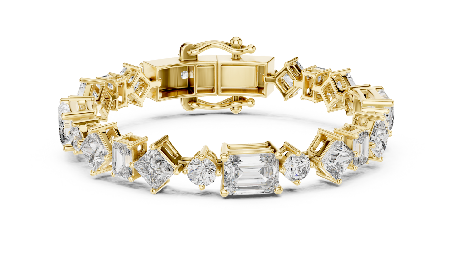 20.07CTW Multi-Shape Mixed Diamond Tennis Bracelet | Yellow Gold