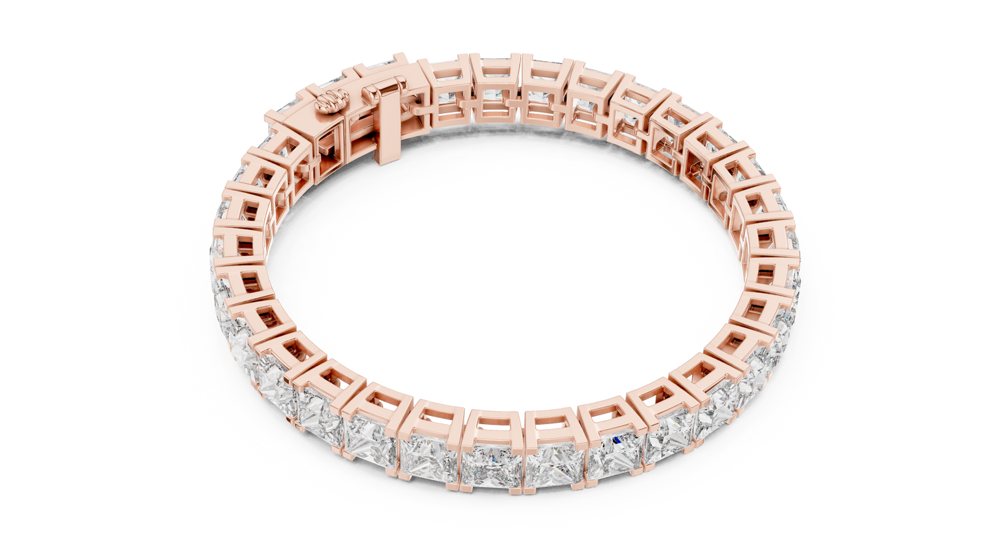 24.28CTW Princess Cut Diamond Box Link Bracelet in Yellow Gold