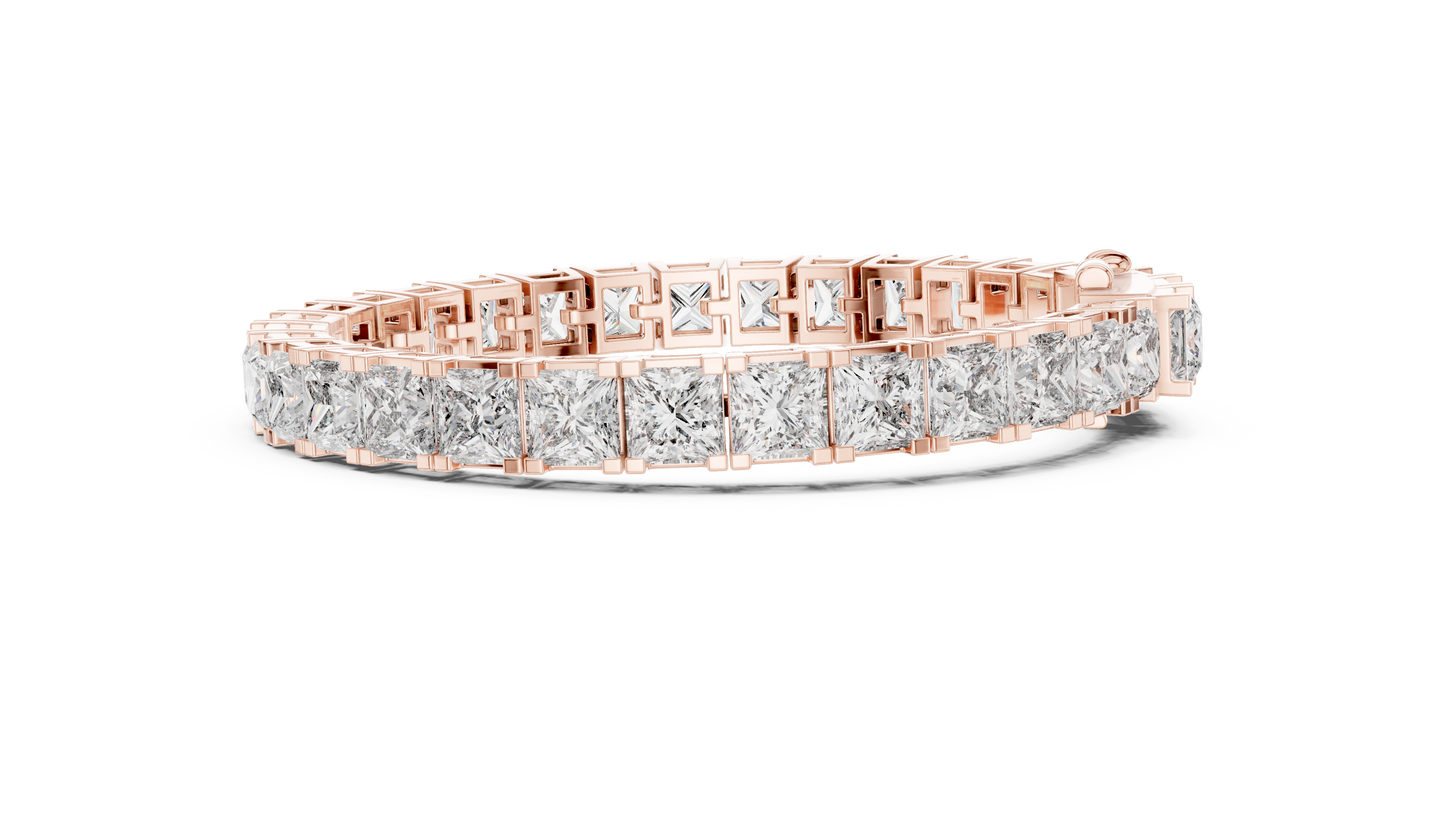 24.28CTW Princess Cut Diamond Box Link Bracelet in Yellow Gold