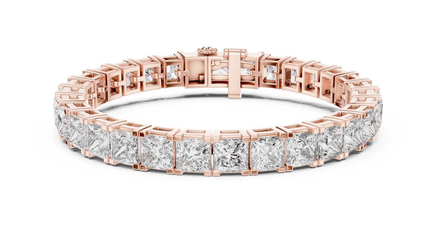 24.28CTW Princess Cut Diamond Box Link Bracelet in Yellow Gold