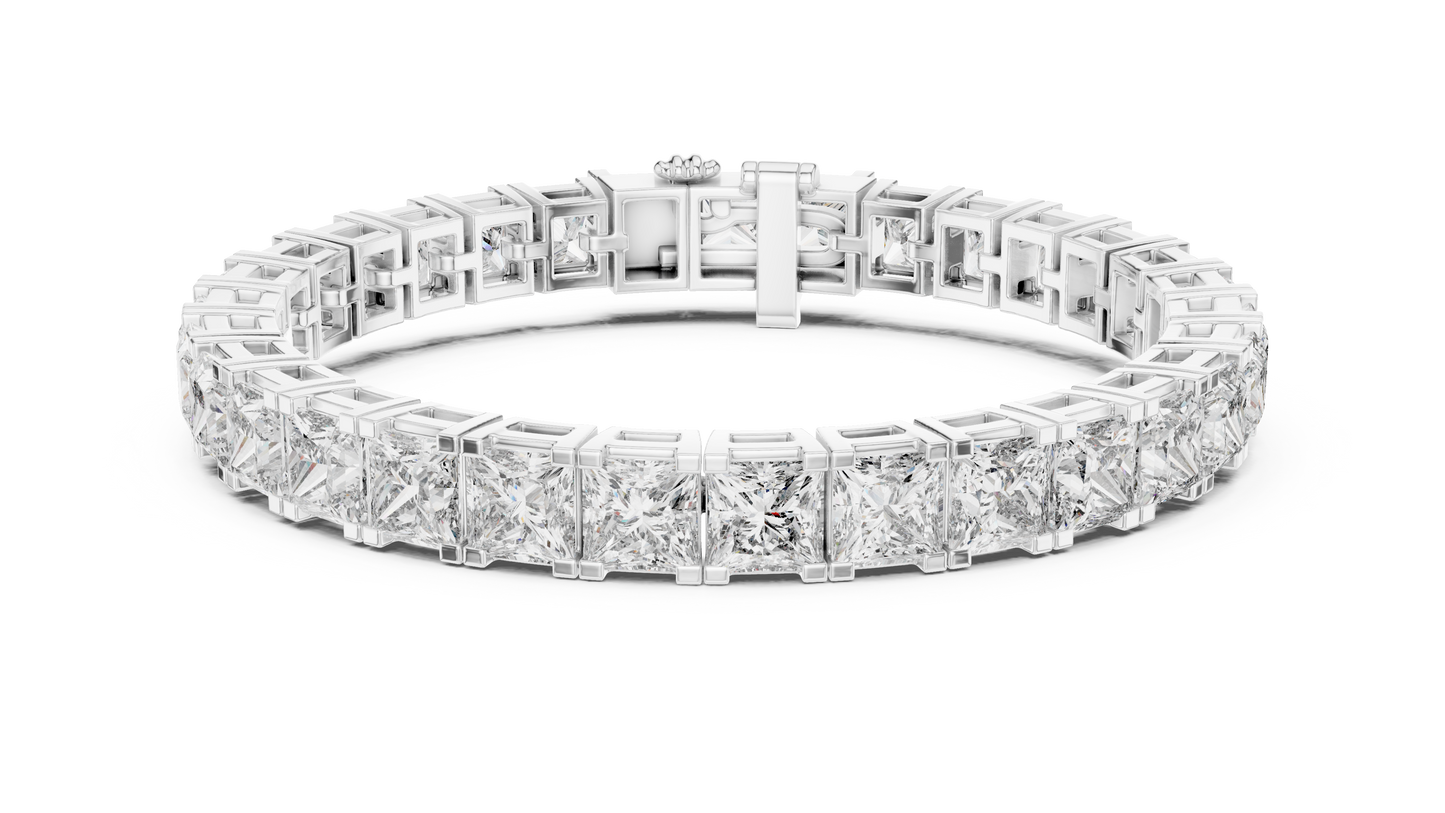 24.28CTW Princess Cut Diamond Box Link Bracelet in Yellow Gold