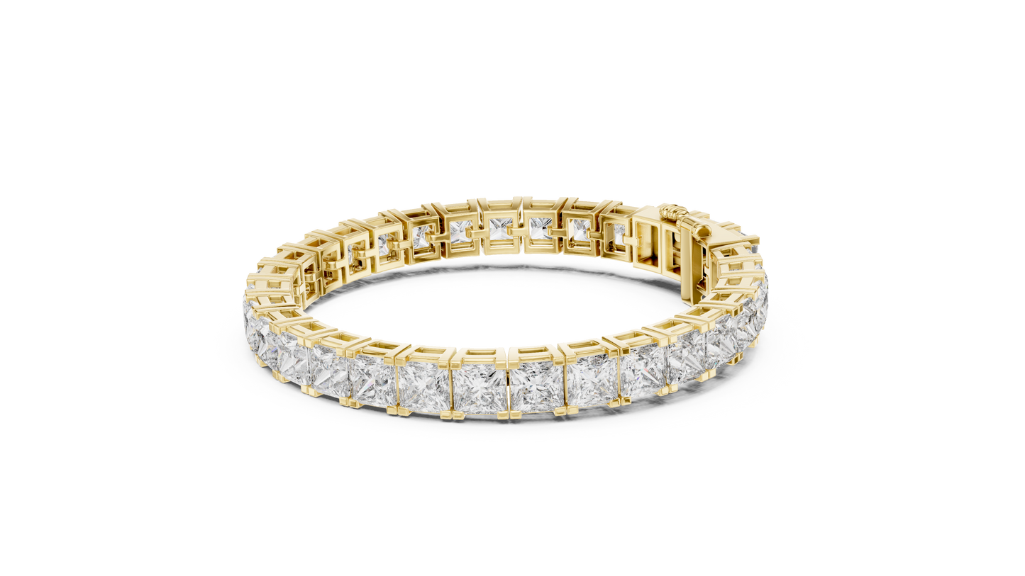 24.28CTW Princess Cut Diamond Box Link Bracelet in Yellow Gold