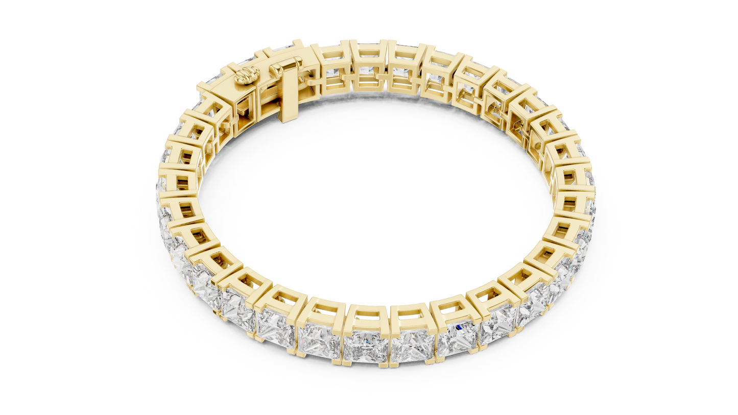 24.28CTW Princess Cut Diamond Box Link Bracelet in Yellow Gold