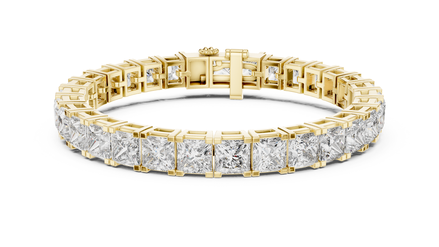 24.28CTW Princess Cut Diamond Box Link Bracelet in Yellow Gold