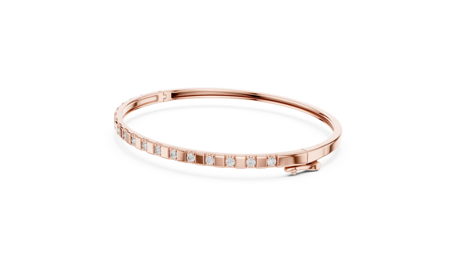 0.51CTW Yellow Gold Diamond Bar Bangle Bracelet | Stackable Diamond Station Luxury