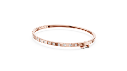 0.51CTW Yellow Gold Diamond Bar Bangle Bracelet | Stackable Diamond Station Luxury