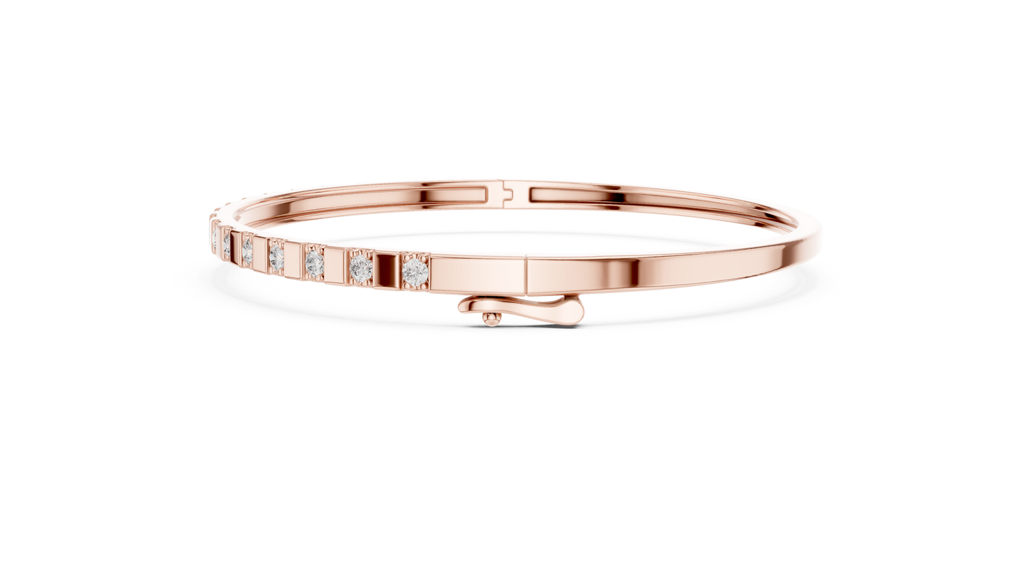 0.51CTW Yellow Gold Diamond Bar Bangle Bracelet | Stackable Diamond Station Luxury