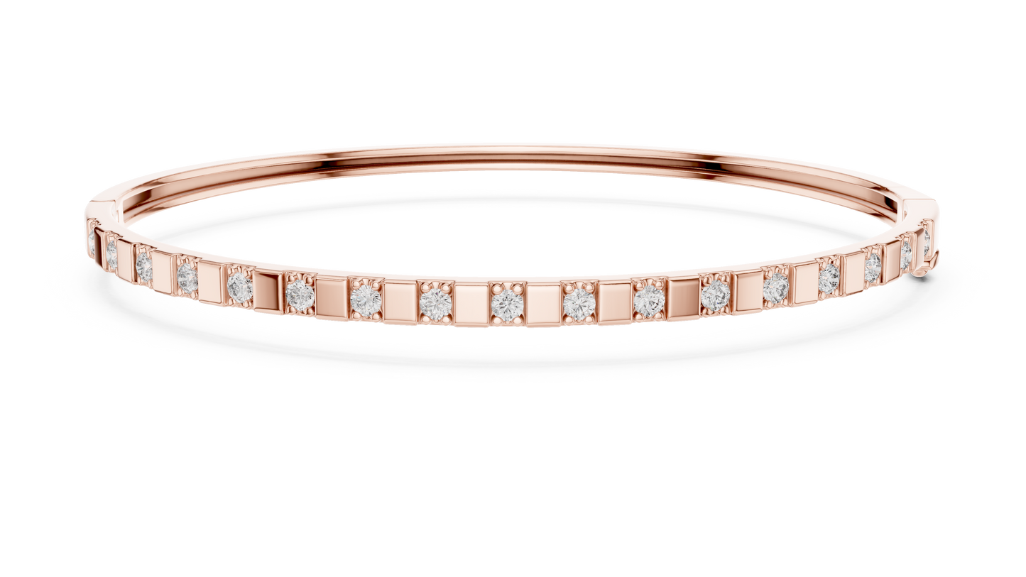 0.51CTW Yellow Gold Diamond Bar Bangle Bracelet | Stackable Diamond Station Luxury