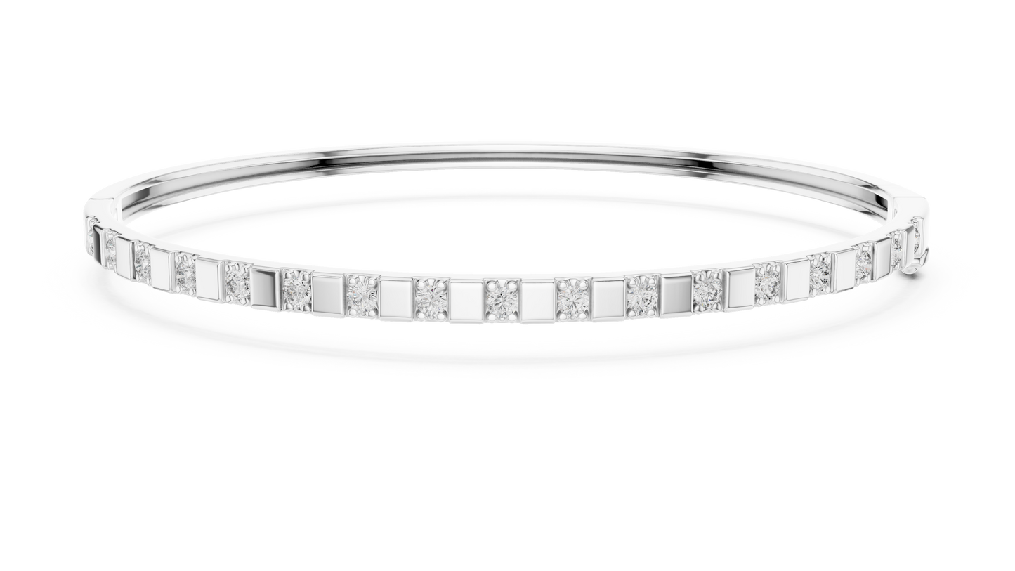 0.51CTW Yellow Gold Diamond Bar Bangle Bracelet | Stackable Diamond Station Luxury