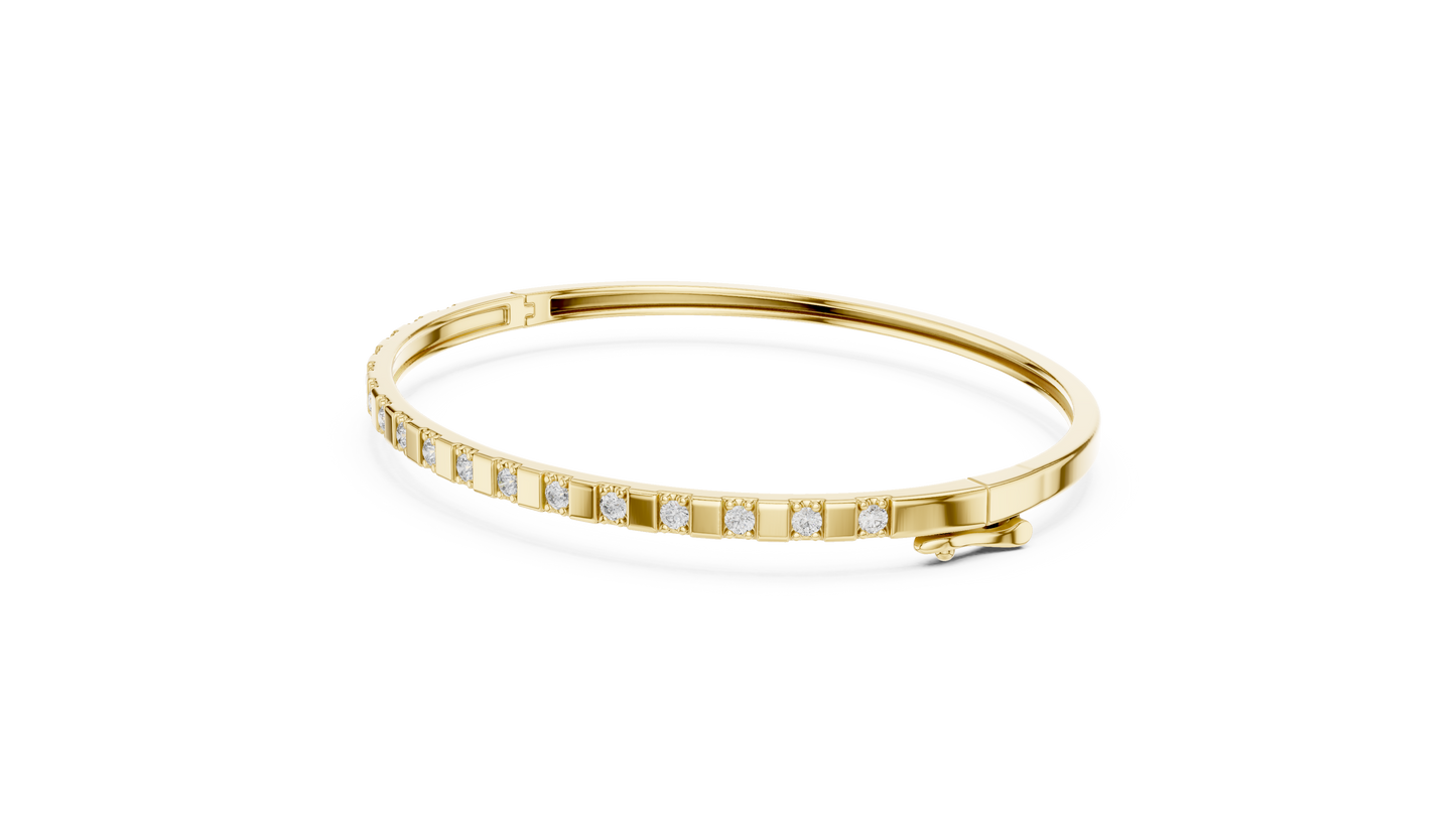 0.51CTW Yellow Gold Diamond Bar Bangle Bracelet | Stackable Diamond Station Luxury