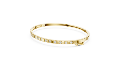 0.51CTW Yellow Gold Diamond Bar Bangle Bracelet | Stackable Diamond Station Luxury