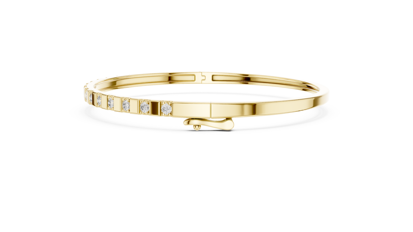 0.51CTW Yellow Gold Diamond Bar Bangle Bracelet | Stackable Diamond Station Luxury